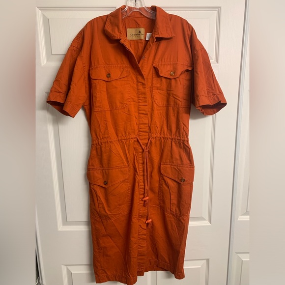 Liz Claiborne Dresses & Skirts - Liz Claiborne 100% Cotton Cargo Dress Size 10 Button up Tie Waist Casual